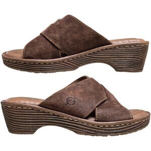 Born Brown Suede Leather Teayo Original Wedge Sandals Slides Shoes Women's 9